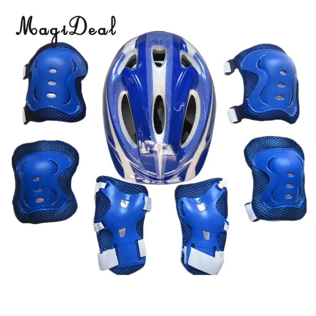 MagiDeal 7 Pieces Kids Safety Roller Skating Helmet Knee Elbow Wrist Pads Set for Bicycle Cycling Skateboarding Protective Gear