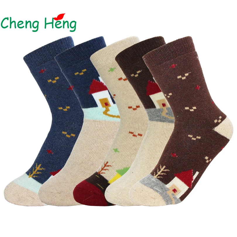 

Cheng Heng 5 pairs/bag Women's Rabbit Wool Spring Winter Thick Warm Socks Soft Casual Fashion Bright 5 Color House pattern Sock