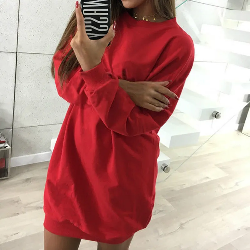 

Drop Ship Streetwear Loose Hoodies Women Spring Fashion Solid Hoodie Dress Women O-neck Long Sleeve Sweatshirt Jacket Hoodie