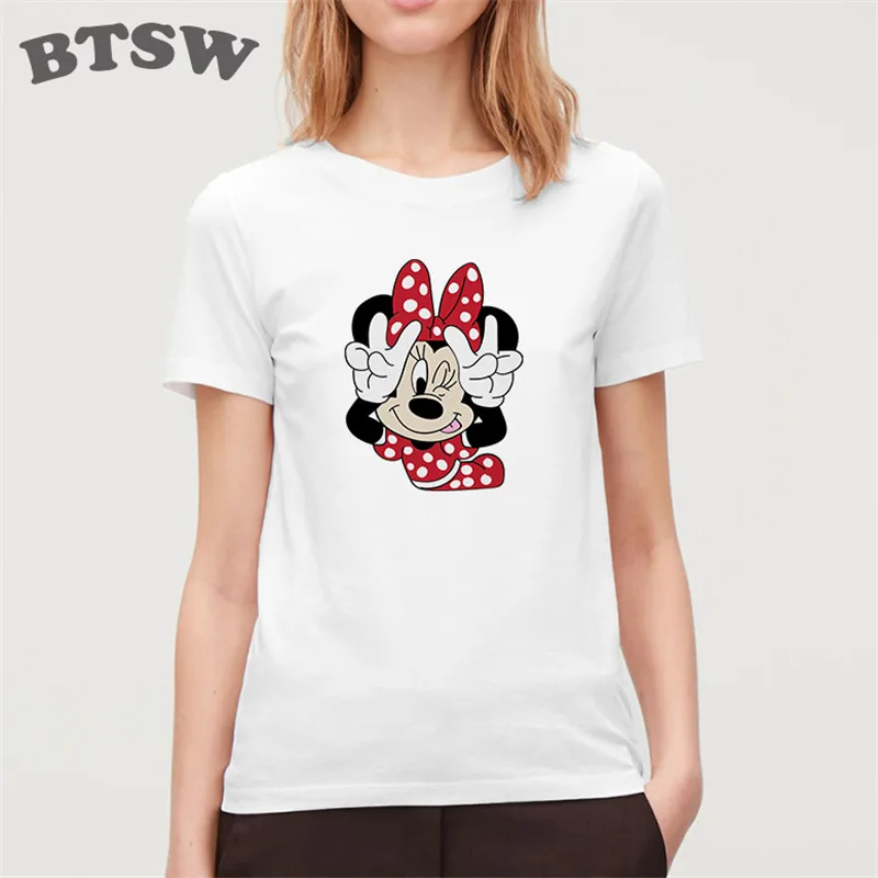 

New 90s Girl Print Minnie Yeah T-shirt Women Cartoon Cute Tees Femme Cotton Cute Mickey T Shirt Streetwear Soft Harajuku Tops