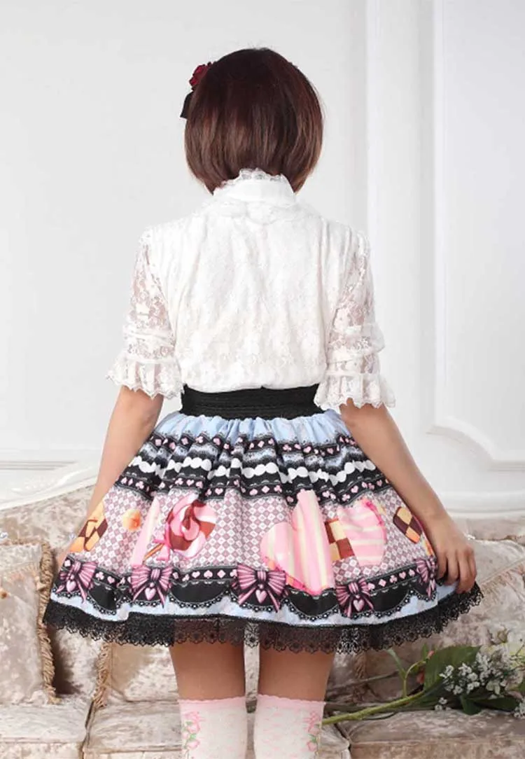 Милая Оригинальная дизайнерская плиссированная юбка с принтом печенья для девочек кружевная юбка принцессы Лолиты для женщин