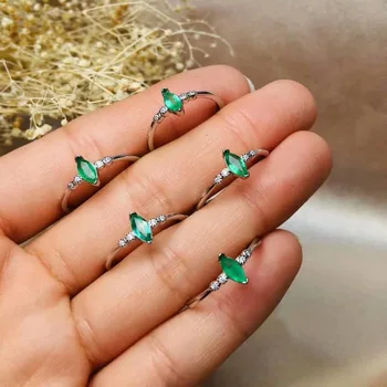 

100% 925 sterling silver Natural green Emerald Rings fine Jewelry gift women wedding open wholesale new 3*6mm jcj0306194ag