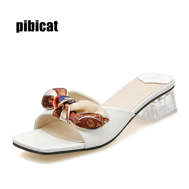 

Butterfly-knot Sandals clear heels for women Transparent shoes Crystal high heel 2019 new women's Sandals leisure slippers white