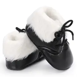 Зимние детские ботинки Прохладный Кожа PU для новорожденных мальчиков и девочек Флисовая теплая обувь первые ходоки детские мокасины для 0-