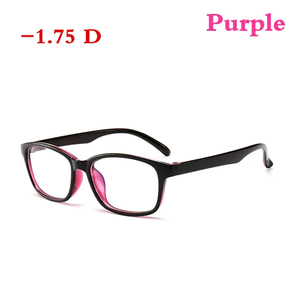 Фиолетовый Модный PC очки Рамка Для мужчин Для женщин готовой близорукость линзы Близорукие Очки для молодых-1,0-1,25-1,5-1,75-2,0~-4,0 - Цвет оправы: Purple Myopia-175