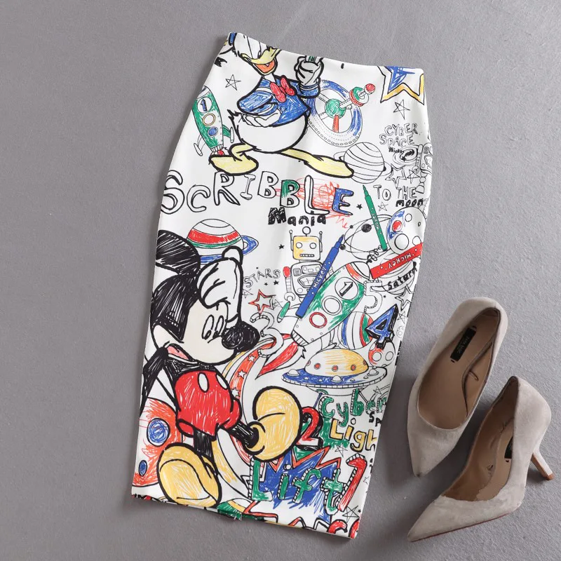 Винтажная Женская юбка-карандаш, новинка, узкая юбка с завышенной талией и рисунком мышки, летняя одежда для молодых девушек, большие размеры, японская женская юбка