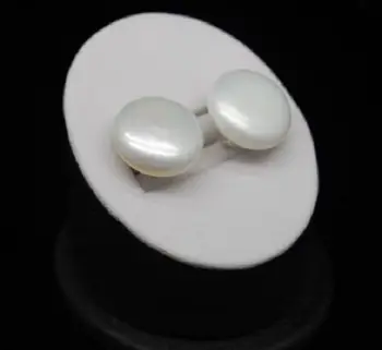 

free shipping Charming 12-13MM white coin pearl stud earrings 14k/20 yellow gold