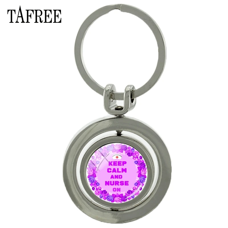 

TAFREE Keep Calm And Nurse On Rotatable Double Sides Keychains Keyrings New Fashion Novelty 360 Rotating Glass Art Jewelry NR04