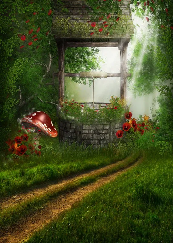 

Anticrease washable fleece fairy brick well mushroom photography backdrop for scenery photographic backgrounds props S-773-A