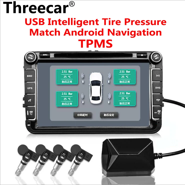 

USB TPMS Tire Pressure Monitoring System Android Tire Pressure Monitor Wireless Transmission 4 Internal For Most Vehicles TPMS