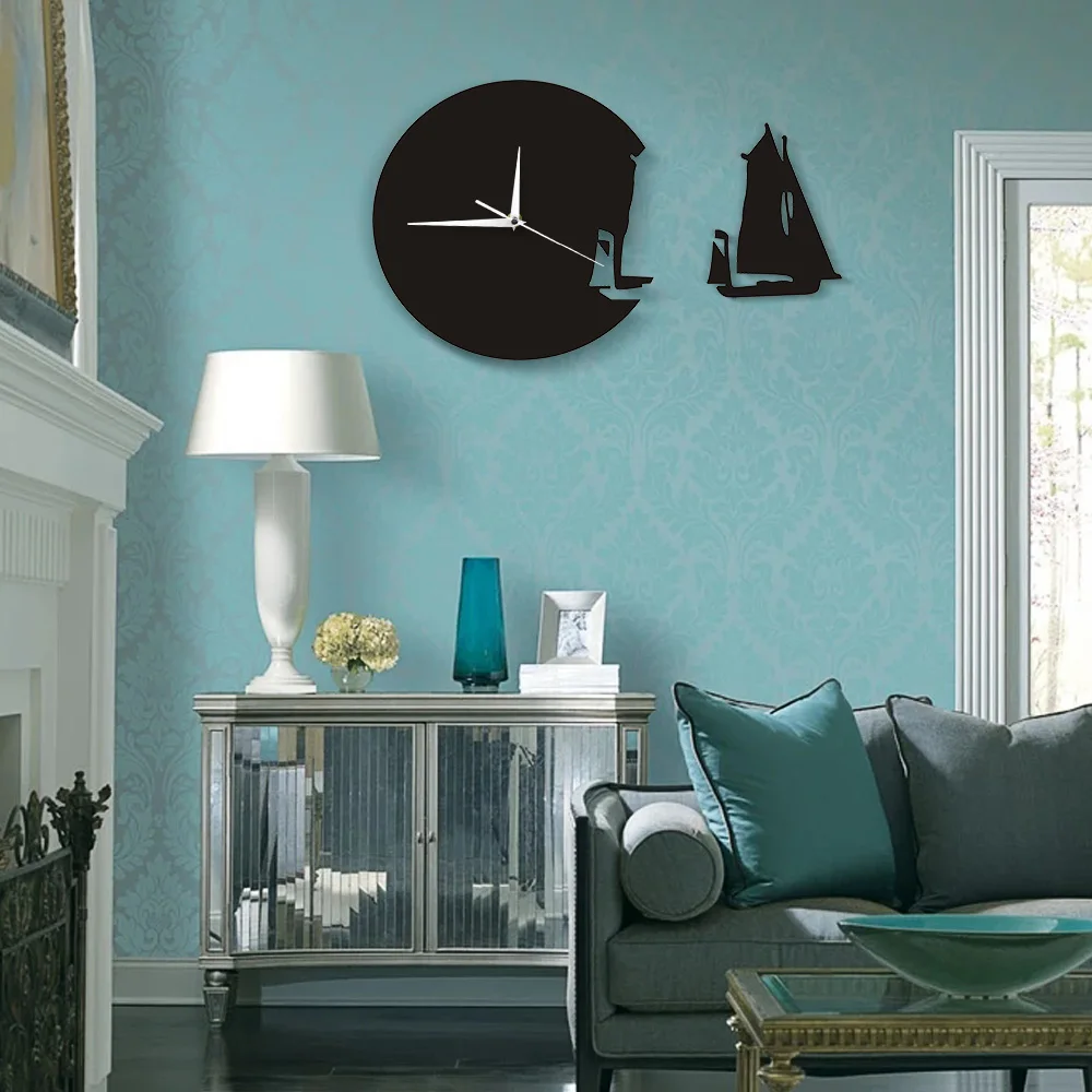 Yacht Leaving Wall Clock Modern Design Home Decor Sea Style Wall Watch The Sailing Boat Ship Clock Sailors Marines Gift 5