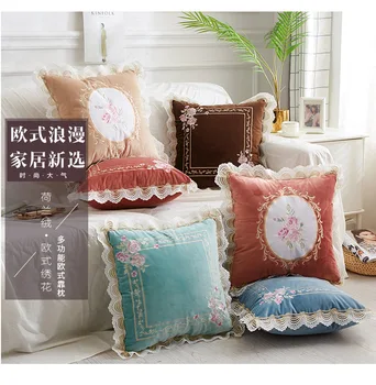 

45x45/50x50cm elegant European luxury lace cushion cover floral embroidered pillowcase large cushion case lumbar pillow cover