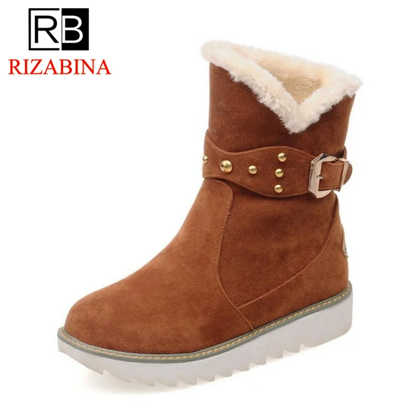 

RIZABINA Size 33-43 Women Snow Boots Plush Fur Shoes Women Warm Winter Boots Fashion Rivets Shoes Lady Platform Round Toe Boots