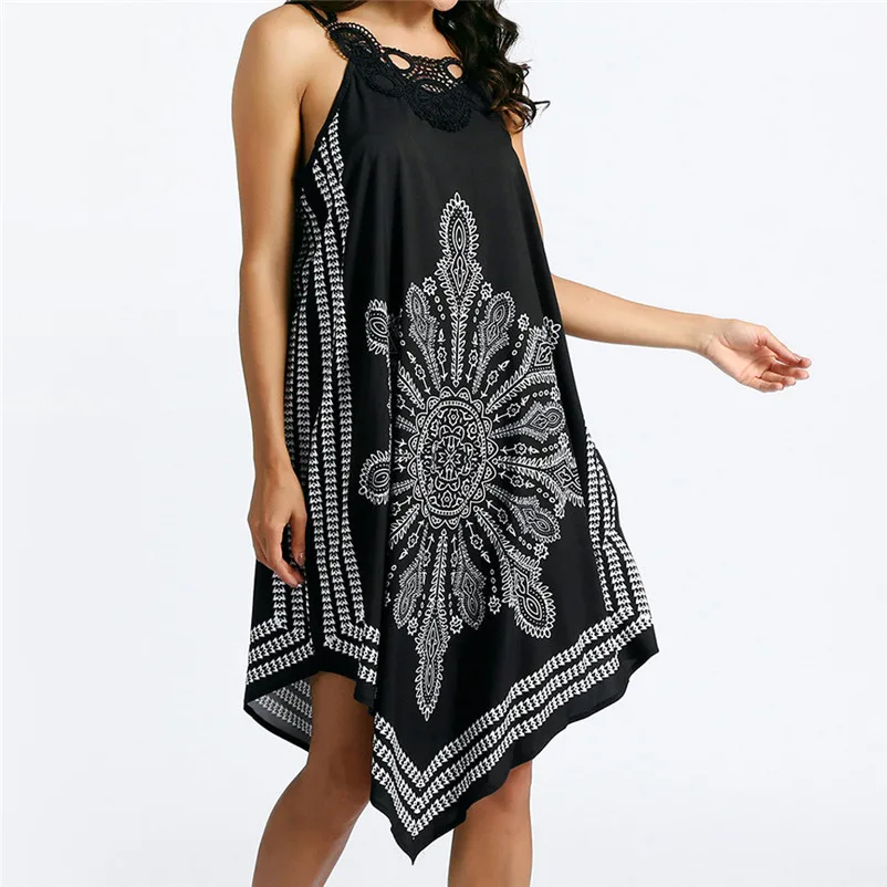 HOT Sell dress summer 2018 Women Ladies Lace Splice Printing Sleeveless Mini Dress Summer Beach Dress vestidos robe J18#N (7)