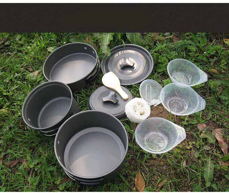 VILEAD aluminio vajilla al aire libre Camping senderismo Picnic utensilios viajes arco Pan Pot Utenisils 4 unids/set para 2-3 personas cook Tool