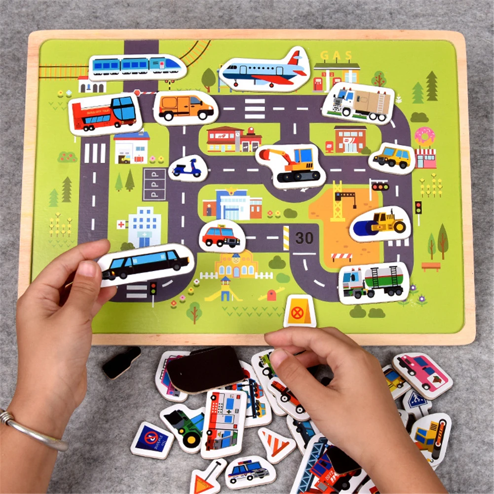 Детская деревянная сцена Игрушка автомобиль животное ферма Магнитная трехмерная головоломка деревянная магнитная головоломка игрушки Развивающий пазл