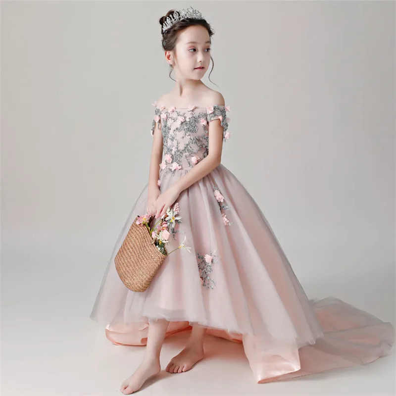 Aliexpress Elegant Children S Luxury Birthday Evening Elegant Children S Luxury Birthday Evening Party Long Mesh Tail Dress Kids Piano Model Show Pageant Shoulderless