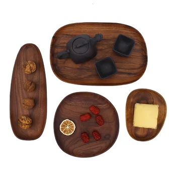

Black walnut tray, solid wood, round fruit plate, tray, wooden plate, creative, new Chinese custom customized wooden tray.