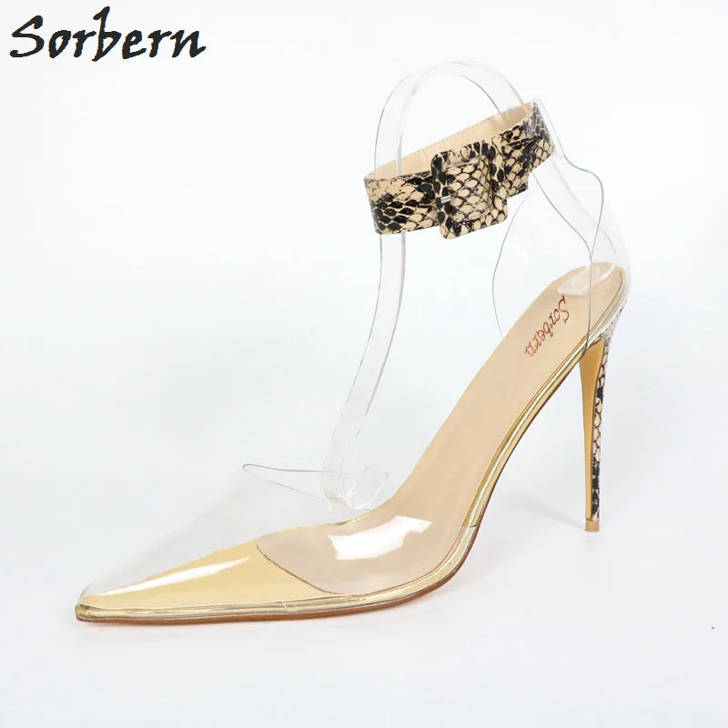 

Sorbern High Heels Big Size Women Pumps Snake PVC Plus Size Ladies Party Pump Pointed Toe Designer Pump Women Luxury 2019 Buckle