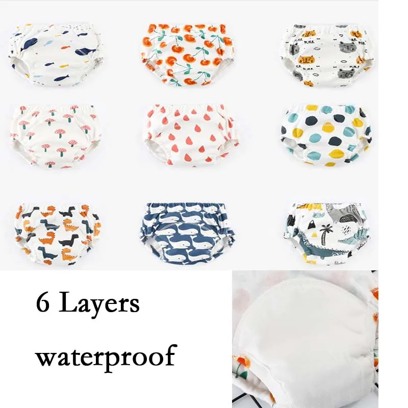 

6 Layers Toilet Potty Training Pants Baby Reusable Diaper Cartoon Printing Kids Toddler Underclothing Breathable (5Pcs)