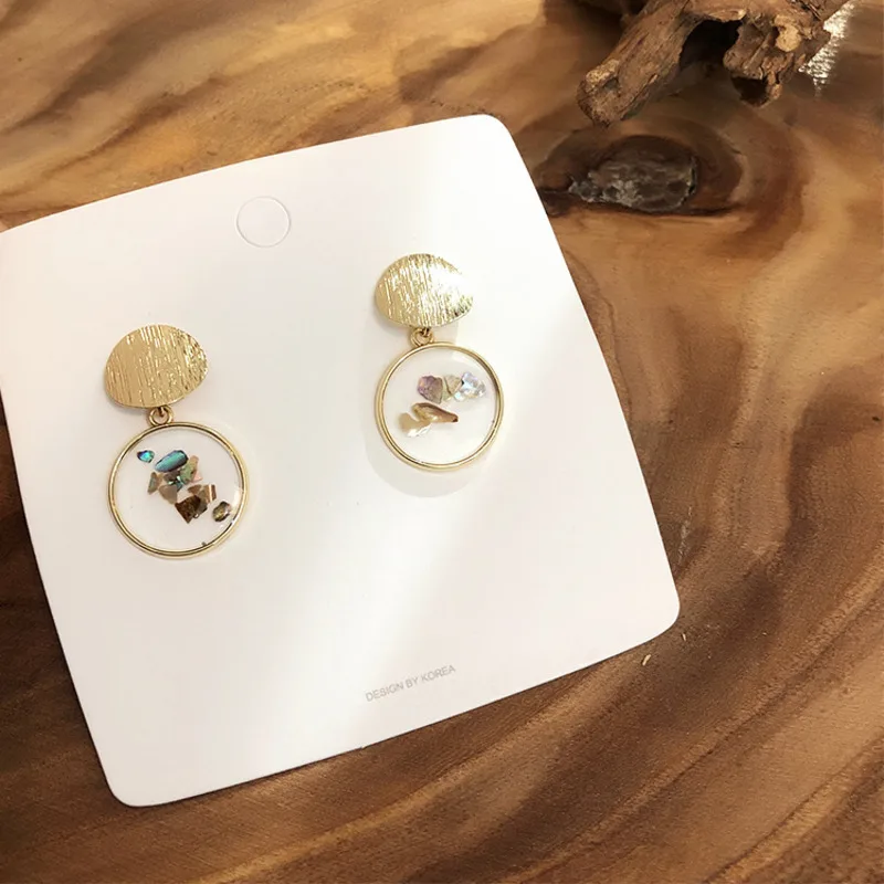 

Japan Korea Earrings 2019 Geometric Round Shell Brushed Metal Fashion Women's Ear Rings Bohemian Hypoallergenic Copper Jewelry