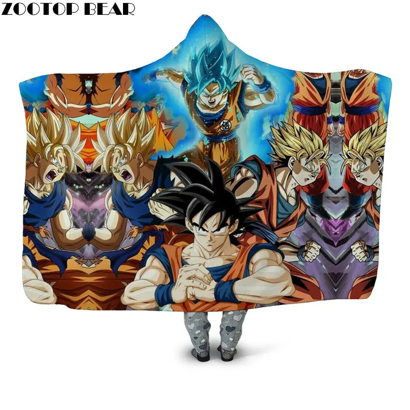 Blue Anime Hooded Blanket 3D Print Sherpa Blanket Fashion Travel Youth Outlet Plush Throw Wearable Fleece Blanket Dragon Ball - Цвет: HBKH1245