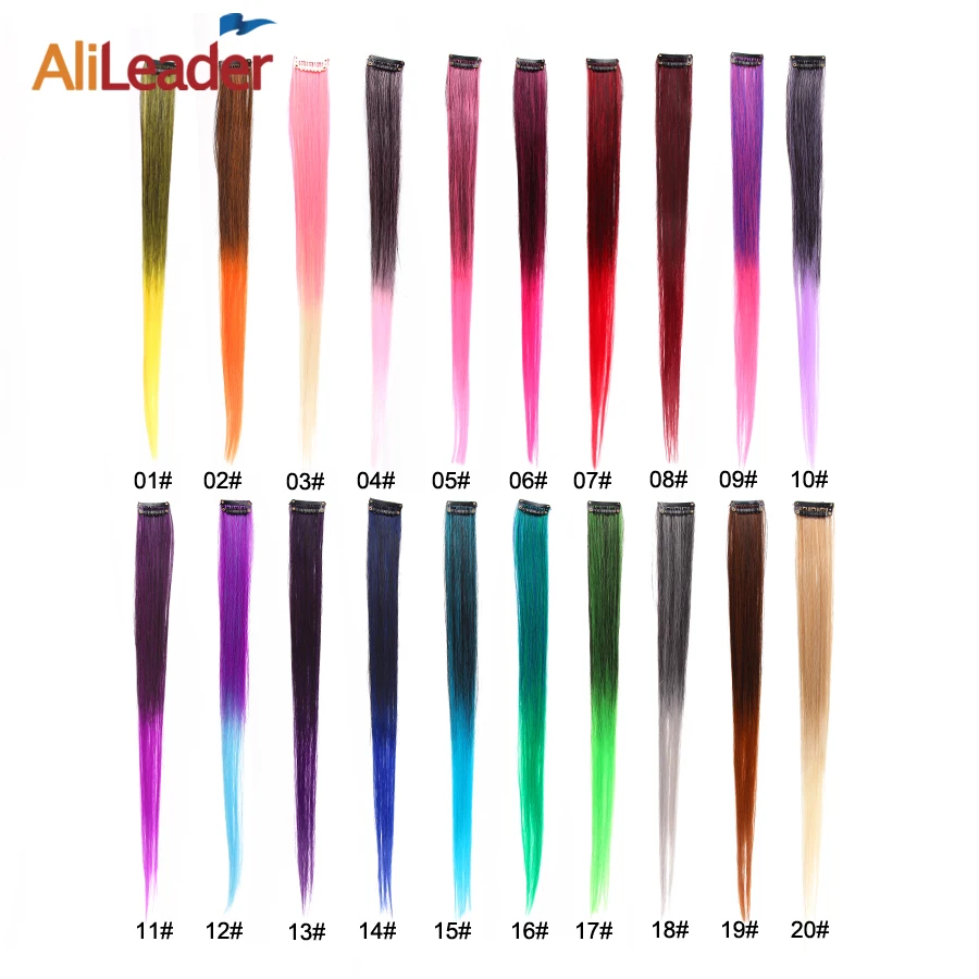 Alileader Hair Extensions 1 piece/lot Clip In Synthetic 30 Colors 20 Inch 50cm Long Body Wave Hair Pieces For Women Girls