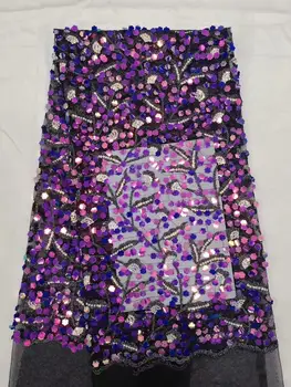 

2019 purple 3D sequined lace fabric Nigerian lace fabric high quality French tulle lace fabric for women's clothing YYZ26893