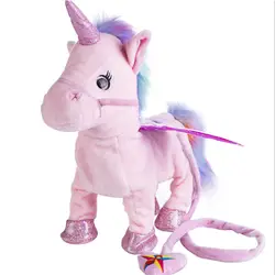 Смешно ходить единорог плюшевые игрушки электронная, поющая кукла скручивания Животные музыкальные игрушки для детей рождественские