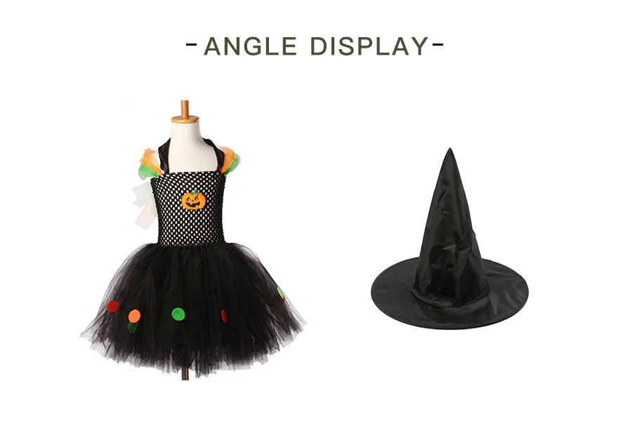 Pumpkin Pattern Girls Halloween Tutu Dress with Witch Hat Colorful Polka Dot Baby Girl Dress Kids Witch Costume Photo Party (3)