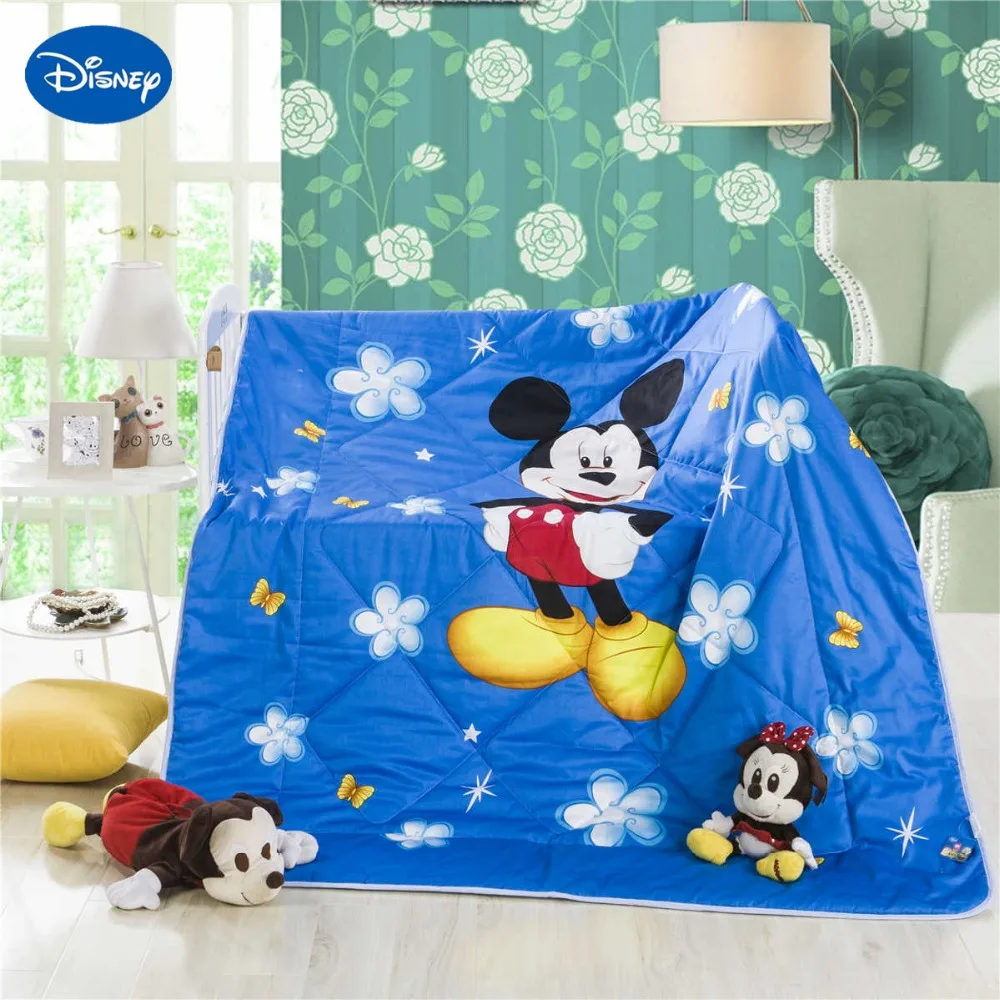 Warna Biru Mickey Mouse Musim Panas Selimut Penghibur Anak Laki Laki