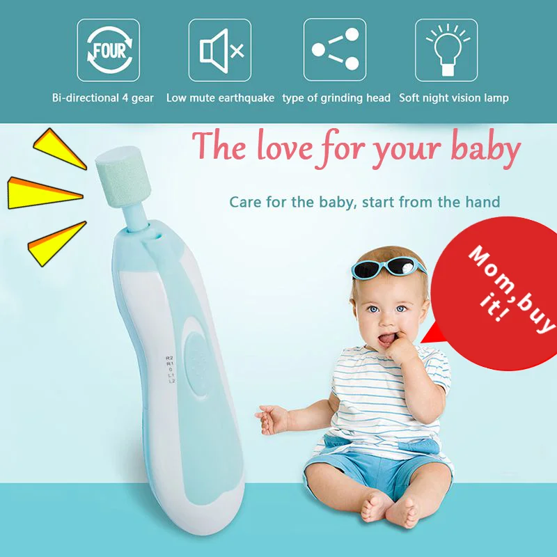 

2 Colors Choice Baby Electric Nail Clipper Scissors LED Safe Multi-functional 360 Degree Rotation Nail Polisher Silent For Baby