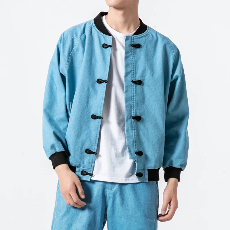 Spring summer 2019 Men Stand Collor Jackets National tide denim Chinese style Retro Tang suit Hanfu Cowboy Coats & Jackets M-5XL