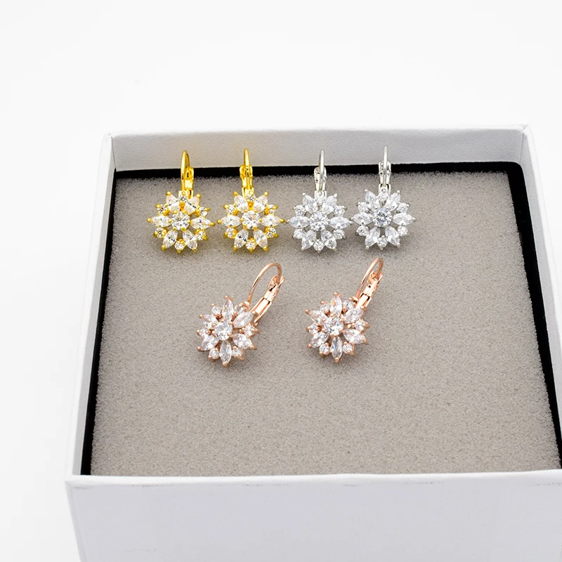 Женские серьги кольца с фианитом серебро/розовое золото|hoop earrings|flower hoop earringsearrings
