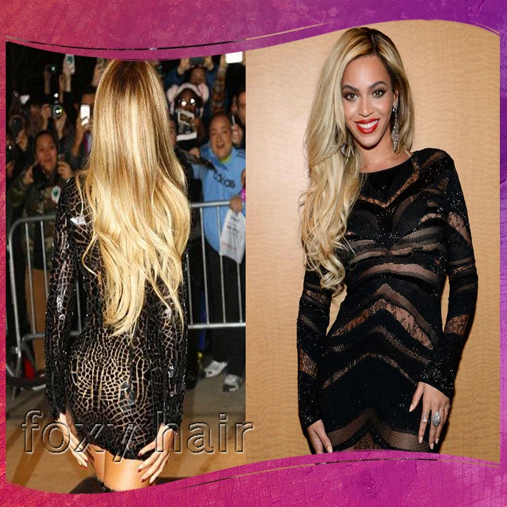 Beyonce Style Human Hair Wigs Light Blonde Ombre Hair Wigs
