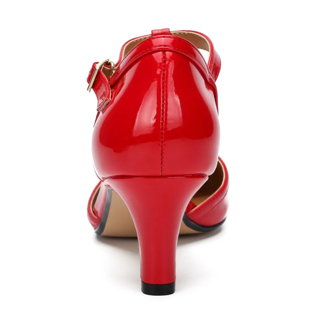 Большой размер 48, обувь высокого качества на тонком высоком каблуке с Т-образным ремешком женские пикантные офисные Свадебные модельные туфли-лодочки женская обувь, черные, красные сандалии