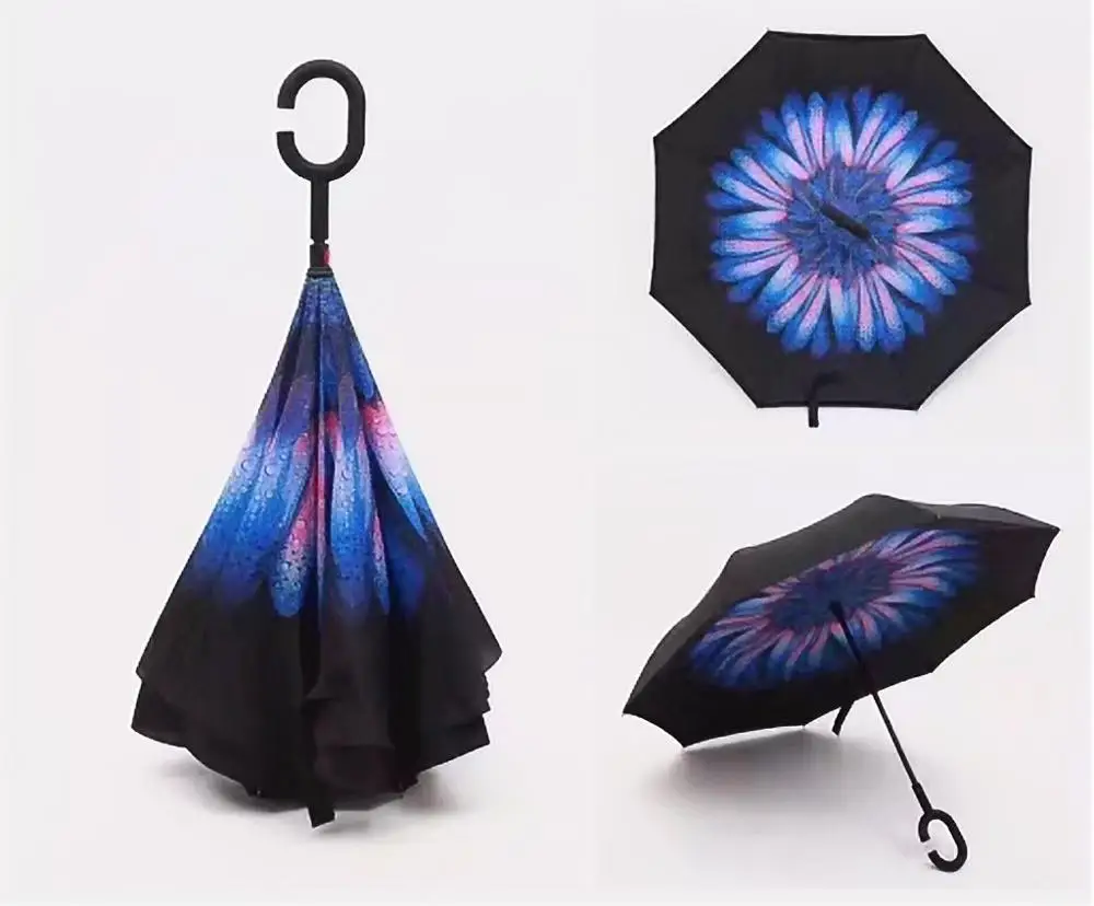 Складной обратный зонтик двойной слой перевернутый ветрозащитный дождь автомобиля зонты для женщин S1004 - Цвет: luanhua