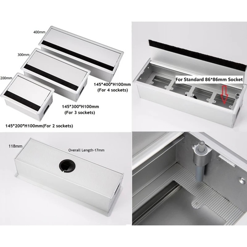  Aluminum Rectangle Wire Cable Grommet Box Office Table Cabinet Desk Flap Brush Multimedia USB Box S