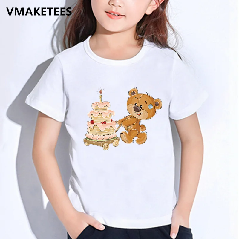 Футболка для мальчиков и девочек, детская футболка с принтом медведя на день рождения, с цифрой 1-9 и бантом, забавная одежда с изображением Винни для малышей на день рождения, HKP5237