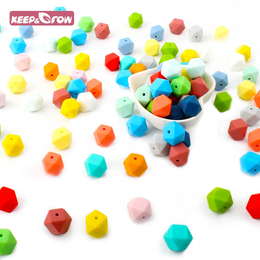 

Keep&Grow 10 Pieces 14MM Silicone Hexagon Beads BPA Free Baby Teething Beads Food Grade Silicone Teether Toys Baby Shower Gifts