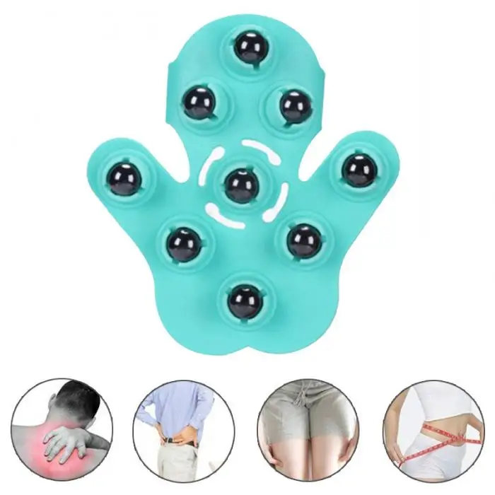 1 Pcs Body Massager Glove Palms Shaped 9 Metal Roller Ball Stress Relief Anti Cellulite RJ99