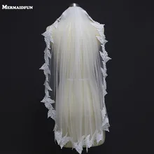 1 Слои лист с кружевной аппликацией и коротким рукавом Свадебная Фата с расческой Красивая фата вуаль де-Мари свадебные аксессуары
