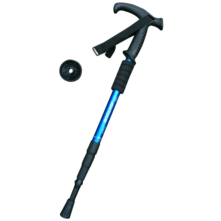 55 cm-110 cm 4 Sección senderismo montaña Trekking antichoque Trail polos ajustable aleación de aluminio palos bastones azul T asa