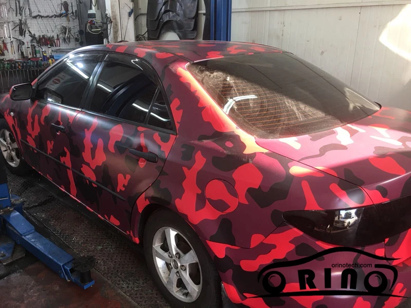 ORINO Black Red Vinyl Film Red Camo Car Wrap Air Bubble Vehicle Truck