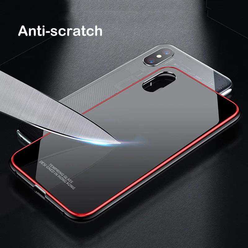 Billige Ultra Dünne mi rror Harte Fall Für Xiao mi mi 8 8SE Abdeckung Metall Stoßstange + Überzug PC Rand + 9 H Gehärtetem Glas Zurück 3 in 1 Glänzend Coque
