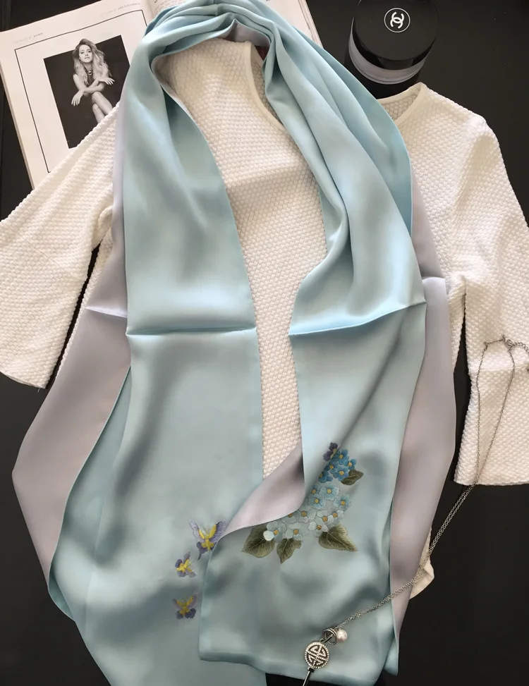 Китайский стиль Шелковый высококачественный Шелковый женский шарф с вышивкой шелк для дам вышитые шали шарфы Подарочная коробка 1 заказ = 1