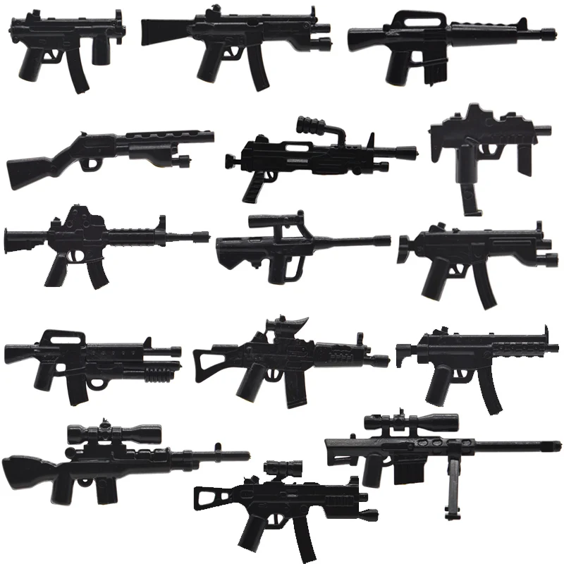 

10pcs/lot WW2 Military Guns MP5KS Army Weapons M249 SG552-S M4A1 M14A Part Building Blocks Accessories Toys for Children