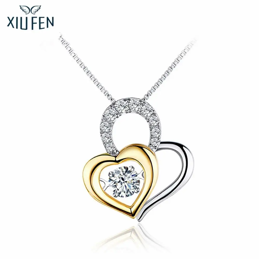 XIUFEN Simple Creative S925 Silver Double Heart Shaped ...