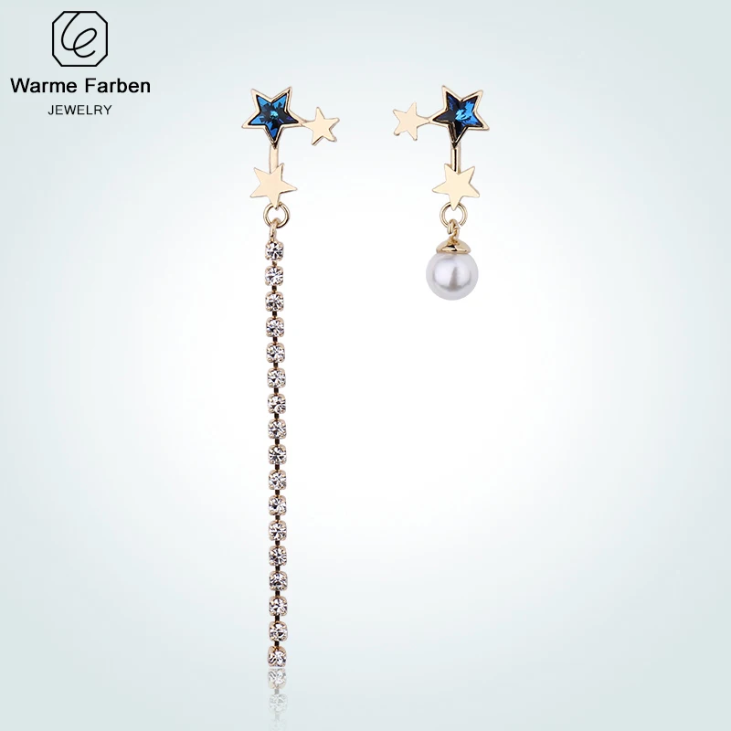 

Warme Farben Crystal from Swarovski Earrings for Women Korean Style Asymmetry Star Long Chain 925 Sliver Drop Earring Brincos