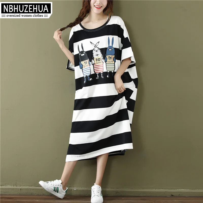 NBHUZEHUA A54 4XL 5XL 6XL женская футболка с мультяшным принтом в полоску длинная одежда|long